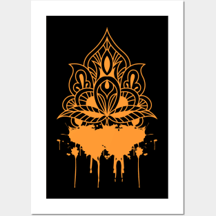 Orange drippy hoodies mandala design dripping design Posters and Art